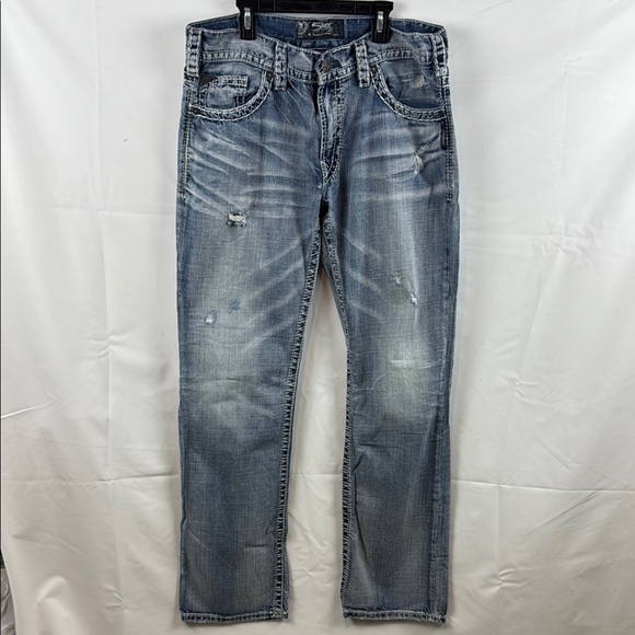 Silver Jeans Other - Silver Co Men's Light Blue Nash straight-leg Distressed Jeans Size 34